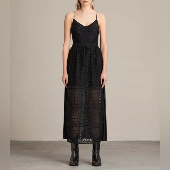 ALLSAINTS Alsen Black Lace Dress Size 4 GothGlam DarkAcademia CottageCore NWT - Picture 12 of 16